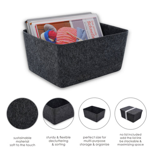 Lidded storage bin for pantry closet shelf cabinet desktop medeium size